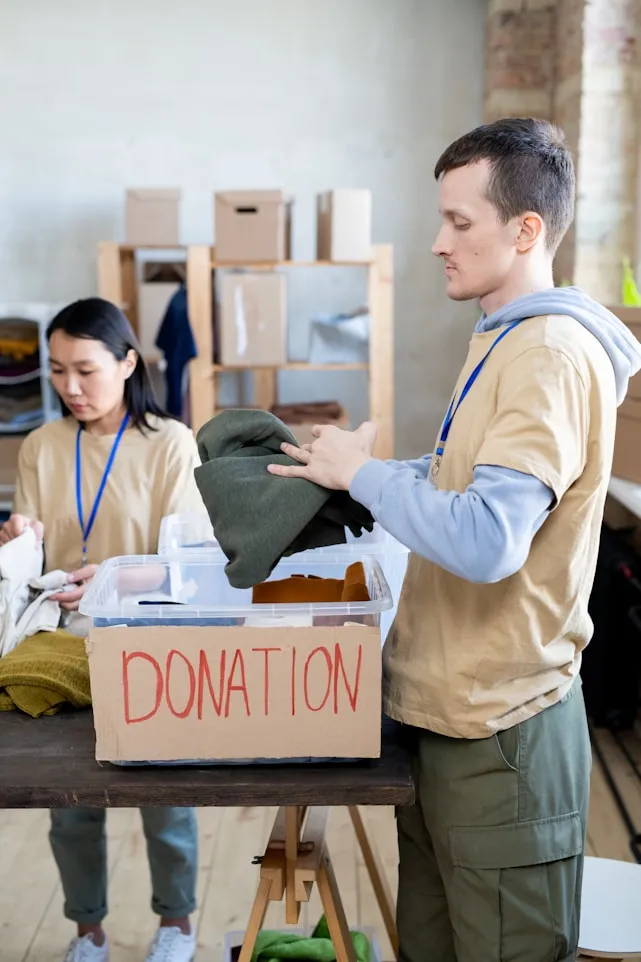 Volunteers organizing donations